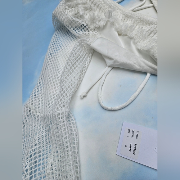 White Crochet Dress Fishnet Festival Dress Boho Hippie Dress - Picture 9 of 16